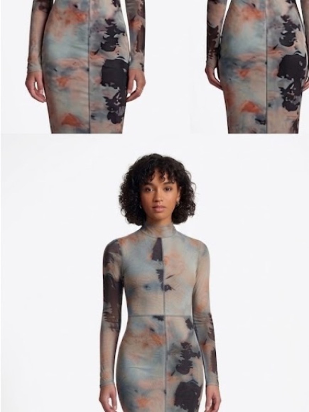 Fashion Nova Long-Sleeve Bodycon Dress in Blue, Black and Orange
